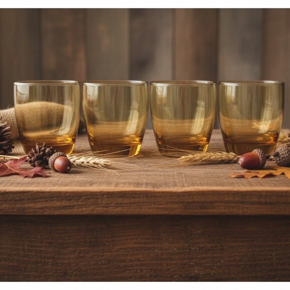 Amber Gradient Tumblers, Set of 4, Orange Yellow Brown Vintage Glasses Drinkware